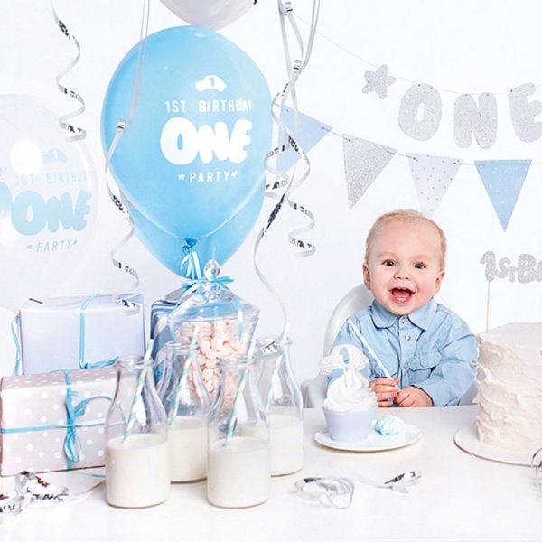 1st Birthday Blå och Silver Kalaspaket