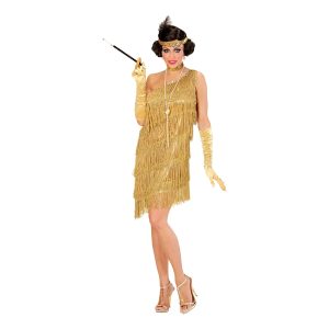 20-tals Flapper Klänning Guld Maskeraddräkt - X-Large