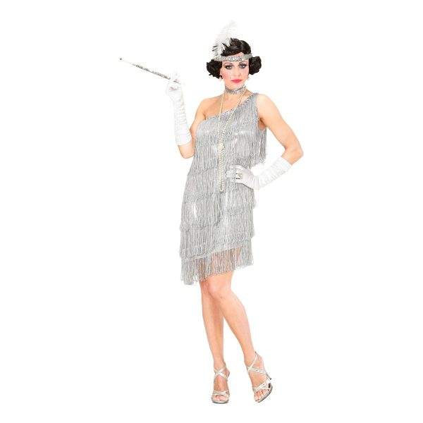 20-tals Flapper Klänning Silver Maskeraddräkt - X-Large