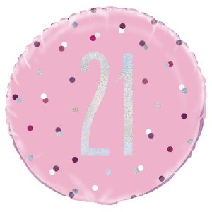21 Års Folieballong Rosa & Silver
