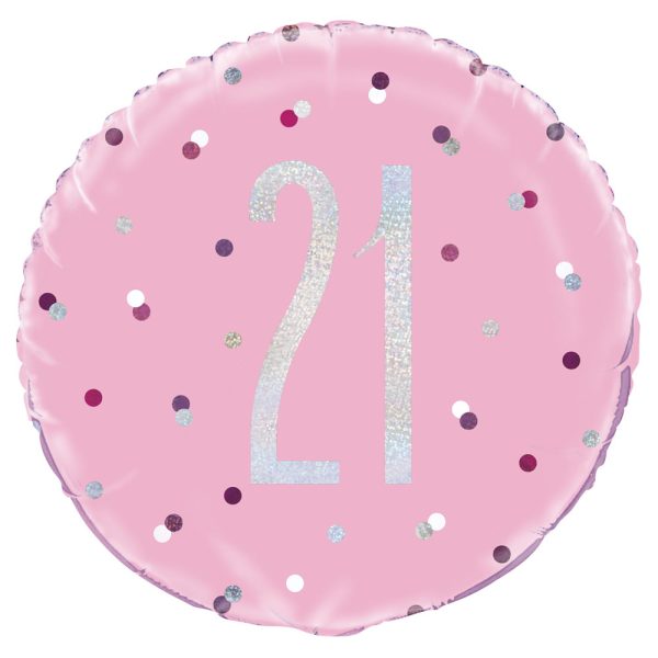 21 Års Folieballong Rosa & Silver