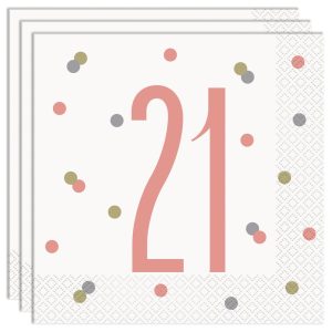 21 Års Servetter Vit & Rosa