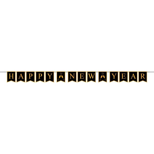 Vimpelgirlang Happy New Year Svart/Guld