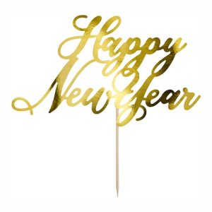 Tårtdekoration Happy New Year Guld Metallic (1st)