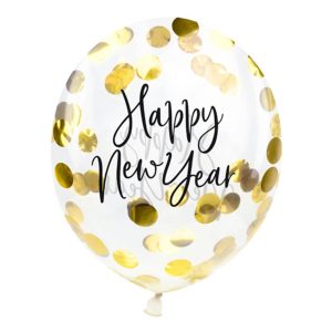 Konfettiballonger Happy New Year Guld 3-pack
