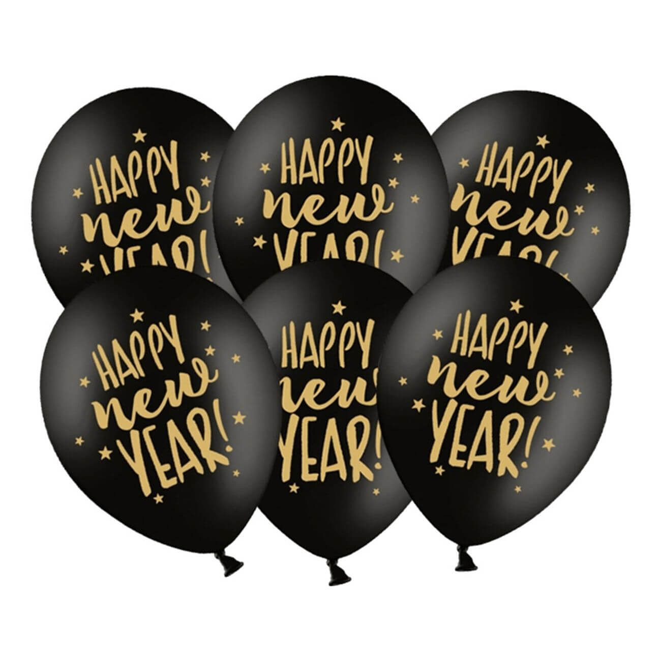 Ballonger Happy New Year Svart/Guld 6-pack