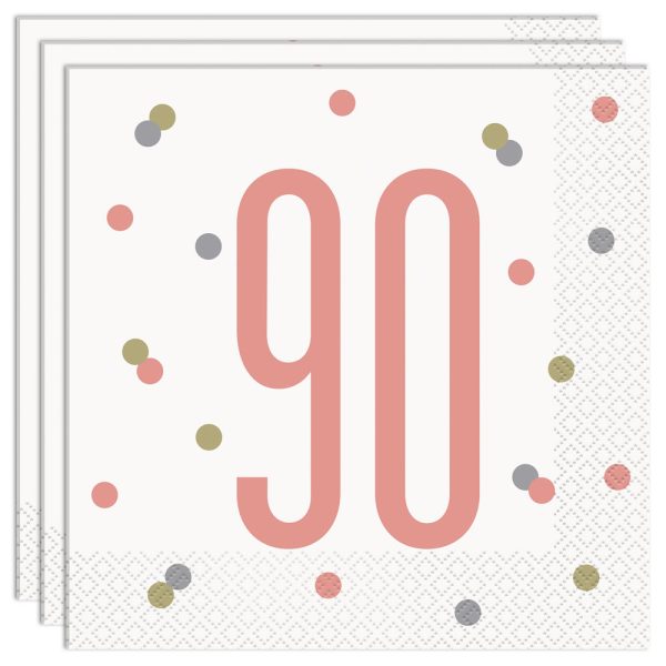 90 Års Servetter Vit & Rosa