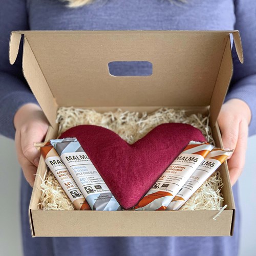 Presentlåda - Värmehjärta med choklad