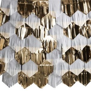 Backdrop Vit/Guld Metallic Fransar DIY