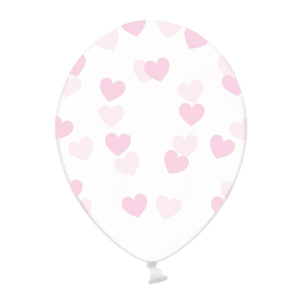 Ballonger Transparenta med Ljusrosa Hjärtan - 6-pack
