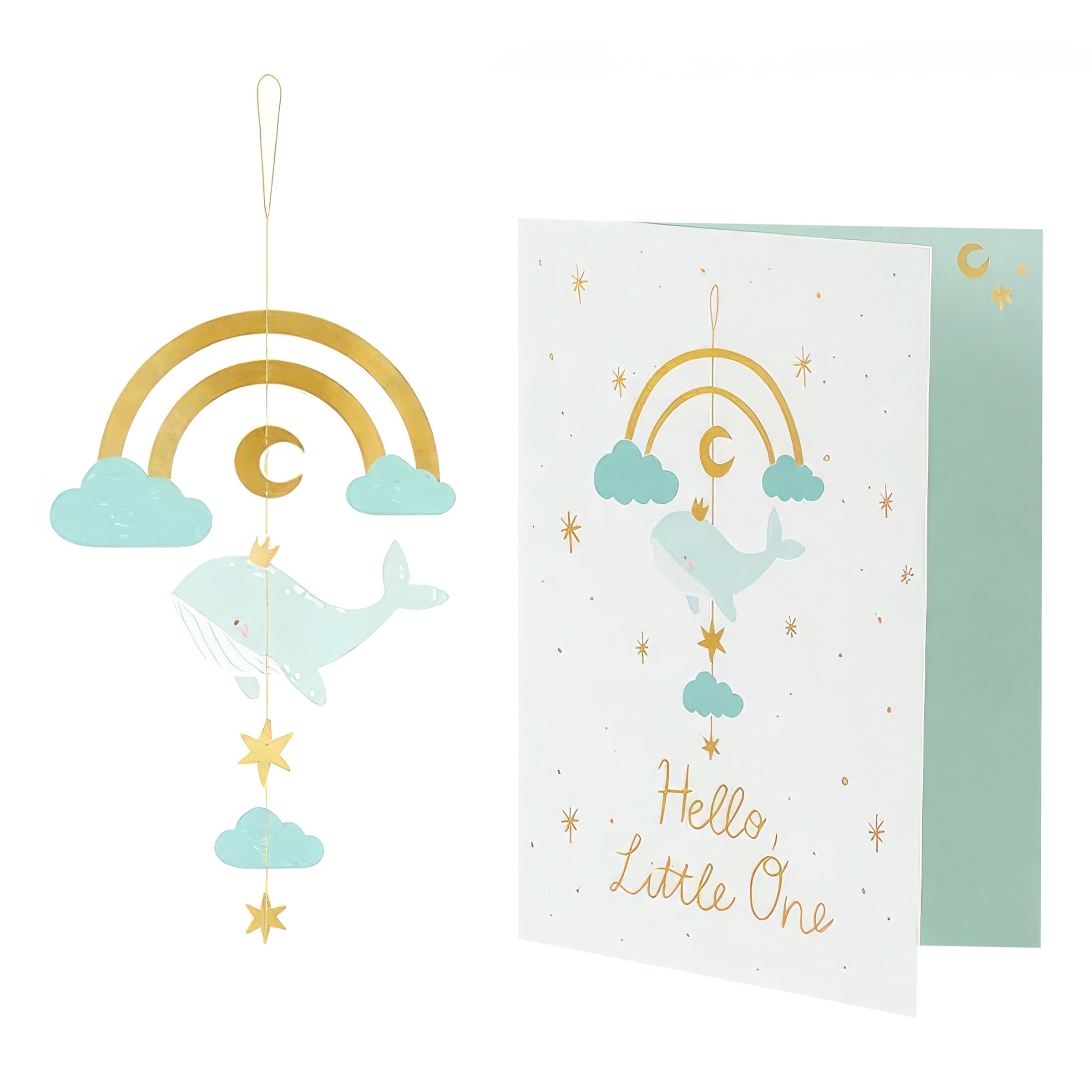 Kort med Hängande Dekoration Val Ljusblå