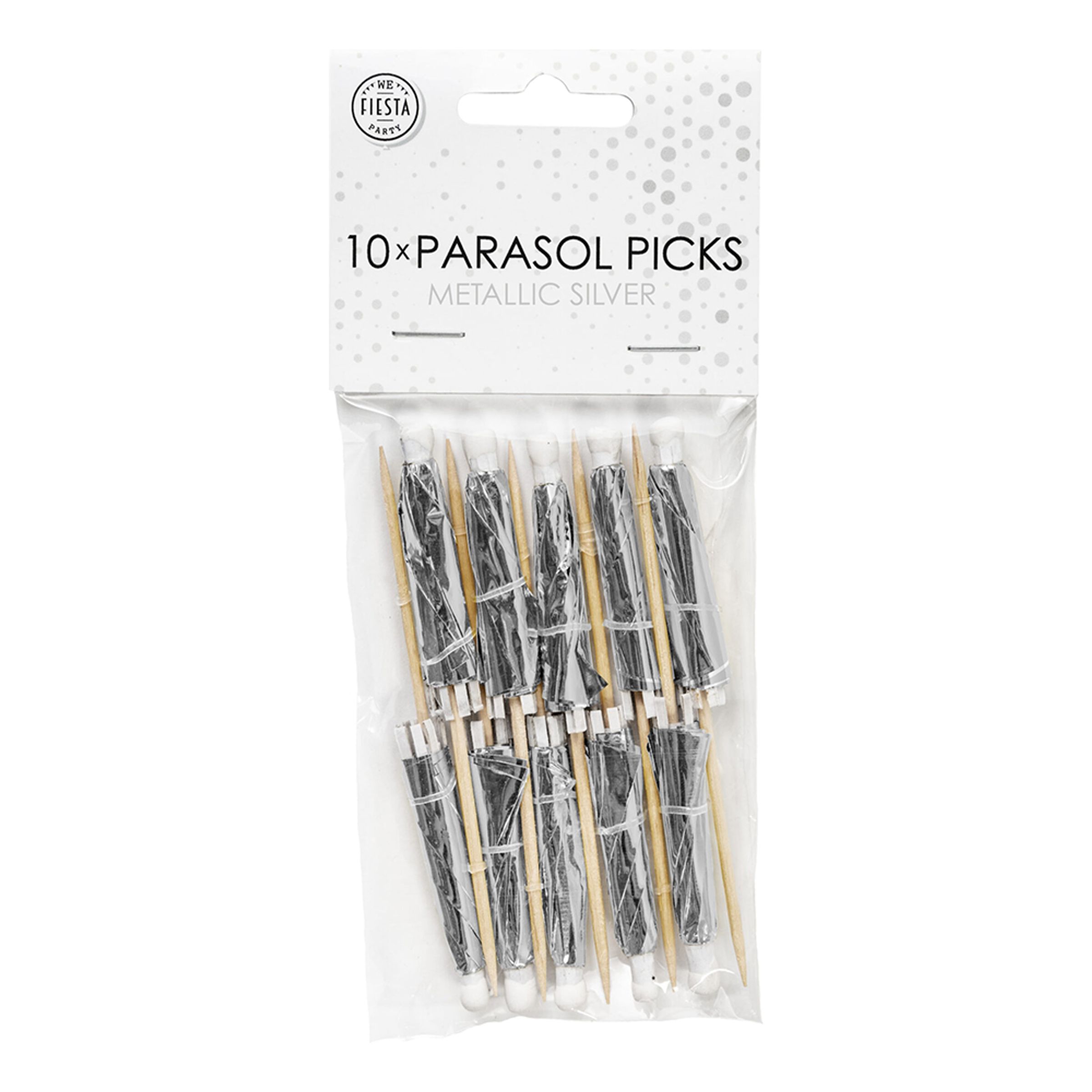 Cocktailparasoll Silver Metallic - 10-pack
