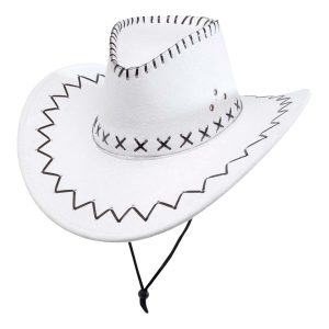 Cowboyhatt Vit med Stygn - One size