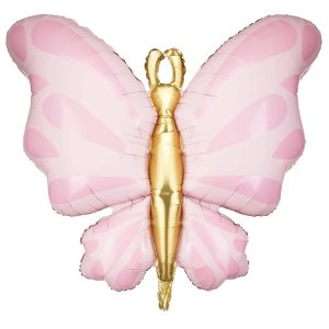 Fjäril Folieballong Rosa/Guld