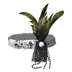 Flapper Pannband med Fjädrar - Silver