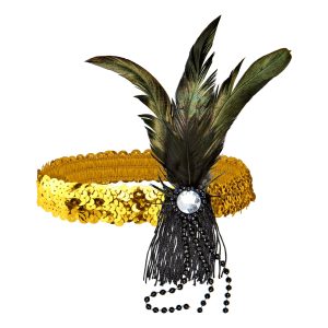 Flapper Pannband med Fjädrar - Guld