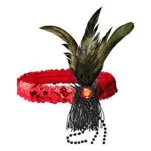 Flapper Pannband med Fjädrar - Röd