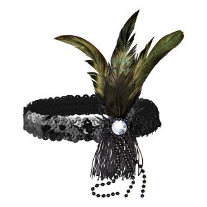 Flapper Pannband med Fjädrar - Svart