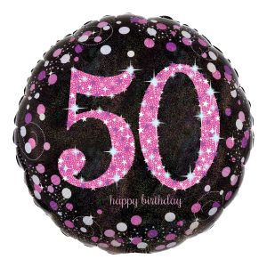 Folieballong 50 Happy Birthday Rosa Sparkling