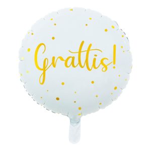 Folieballong Grattis Vit/Guld