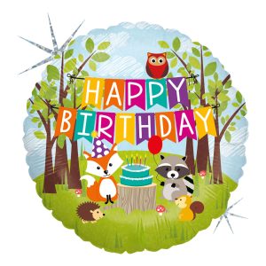 Folieballong Happy Birthday Skogsdjur
