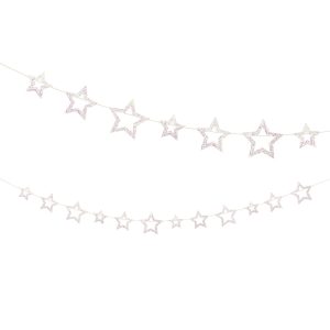 Girlang Vita Stjärnor med Rosa Glitter