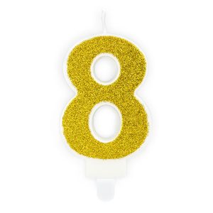 Guld Tårtljus Siffra Glitter - Siffra 8