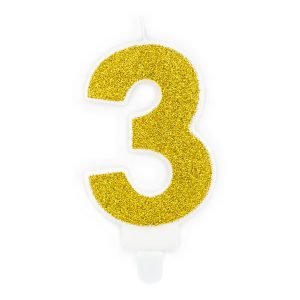 Guld Tårtljus Siffra Glitter - Siffra 3