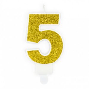 Guld Tårtljus Siffra Glitter - Siffra 5