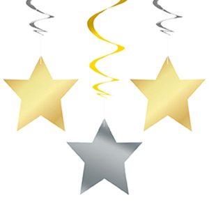 Hängande Dekorationer Guld- och Silverstjärnor
