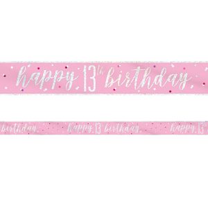 Happy 13th Birthday Banderoll Rosa & Silver