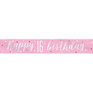 Happy 16th Birthday Banderoll Rosa & Silver