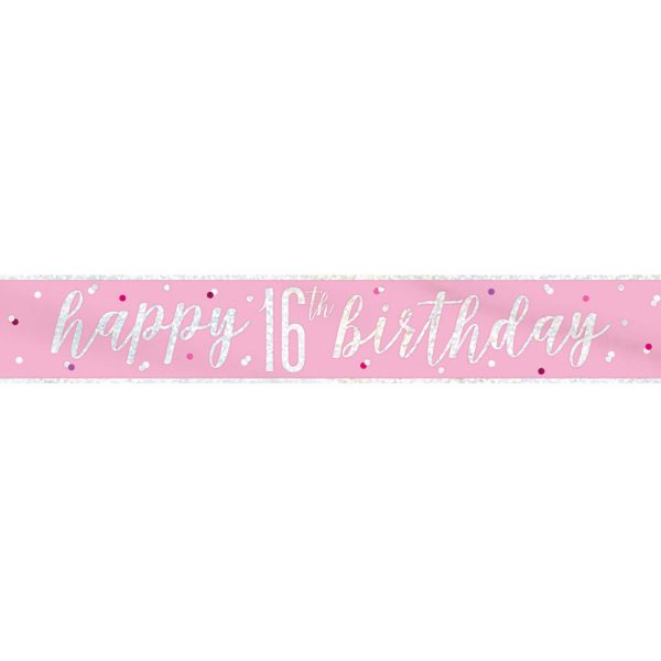 Happy 16th Birthday Banderoll Rosa & Silver