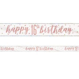Happy 16th Birthday Banderoll Vit & Roséguld