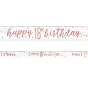 Happy 18th Birthday Banderoll Vit & Roséguld