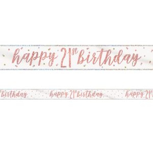 Happy 21th Birthday Banderoll Vit & Roséguld