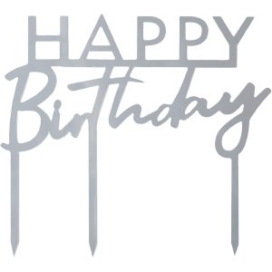 Happy Birthday Tårtdekoration Silver