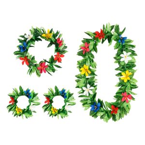 Hawaiikrans Set Grön - One size