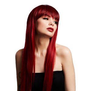 Jessica Lång Rak Rubinröd Deluxe Peruk - One size