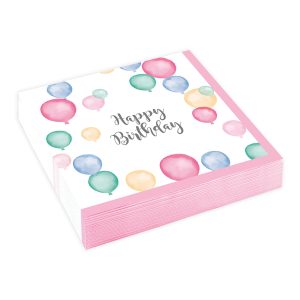 Kaffeservetter Ballonger Happy Birthday Pastell - 20-pack
