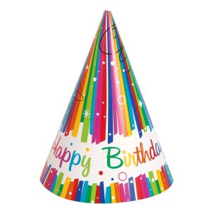 Partyhattar Happy Birthday Regnbåge - 8-pack