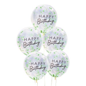 Konfettiballonger Happy Birthday Grön - 5-pack