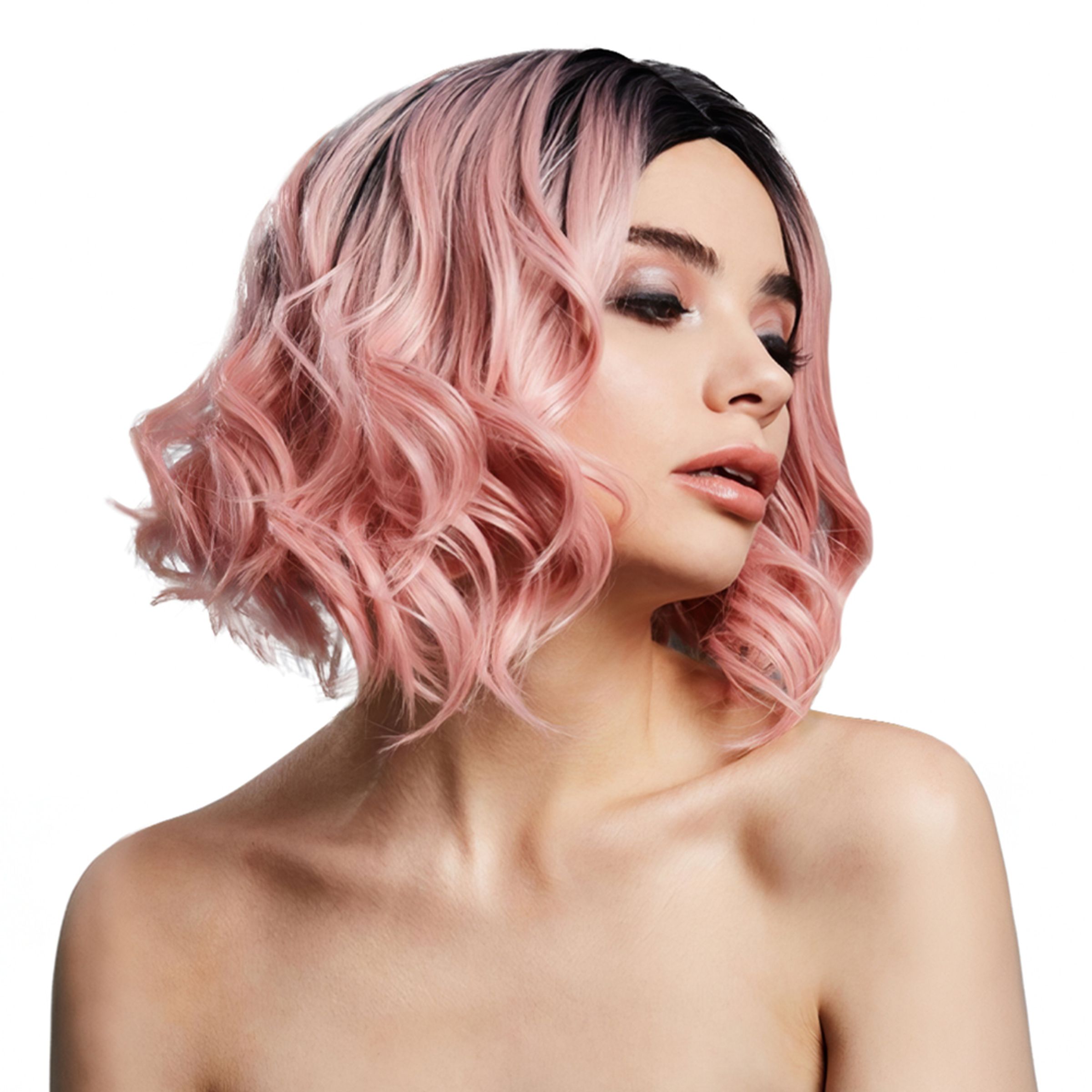Kourtney Ljusrosa Kort Tvåtonad Peruk med Lockar - One size