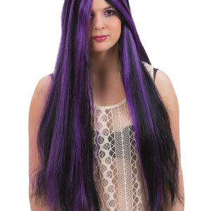 Lång Svart/Lila Peruk