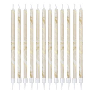 Långa Tårtljus Marmormönster - 12-pack
