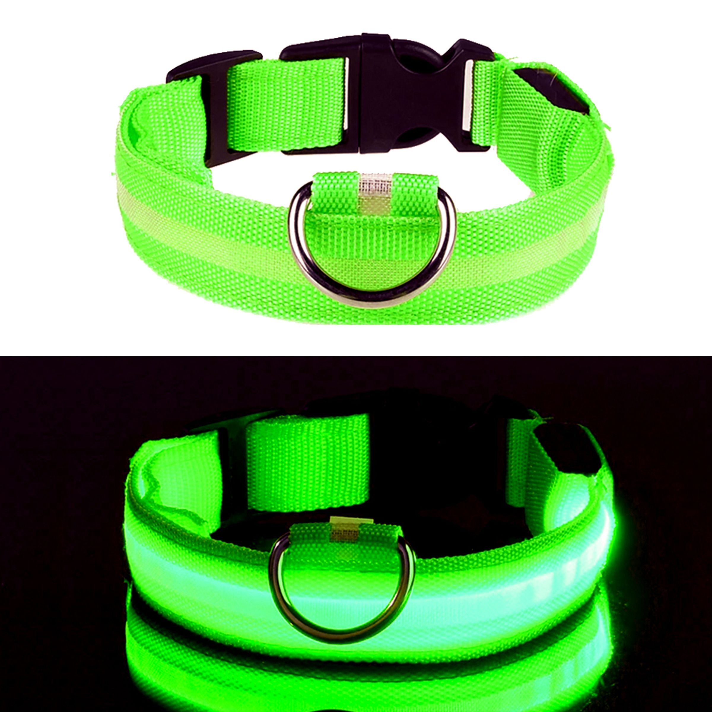 LED Hundhalsband - Grön - Large