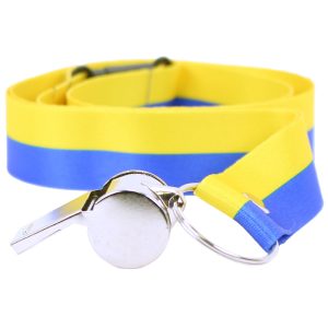 Metall Silver Visselpipa med Blå & Gul Band