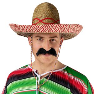 Mexikansk Sombrero Stråhatt Beige/Röd