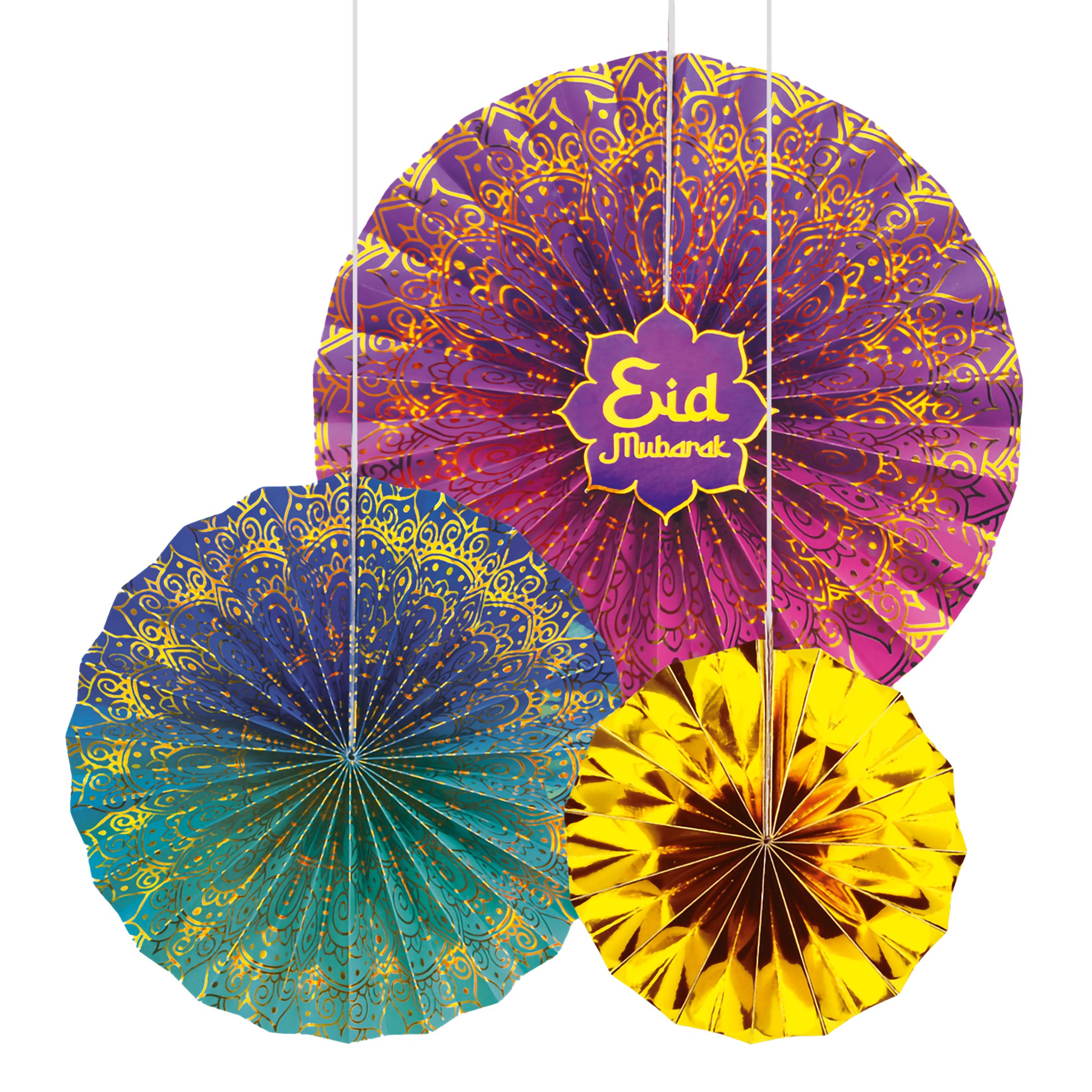 Pappersfjädrar Eid Mubarak - 3-pack