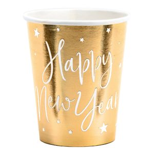 Pappersmuggar Happy New Year Guld - 6-pack
